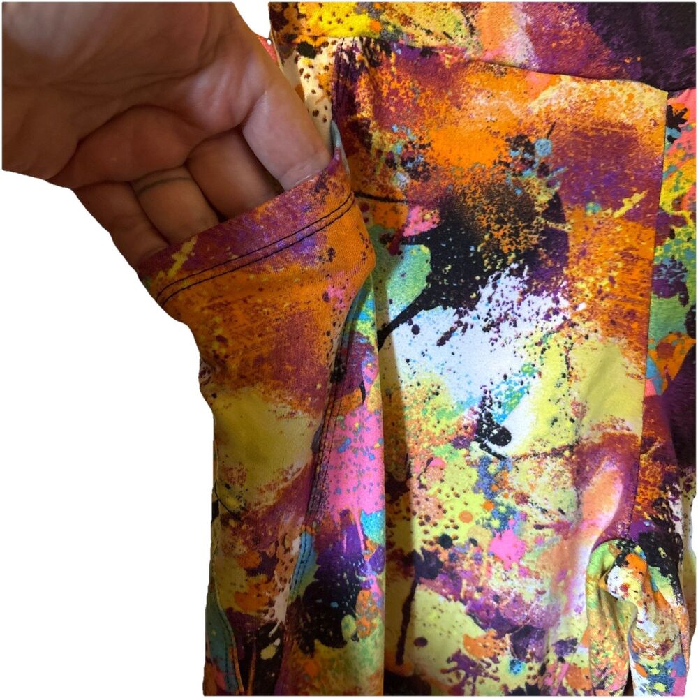 Eye Candy Women’s Sz XL Multicolor Paint Splatter Stretch Leggings Mesh Cutouts - Picture 5 of 6